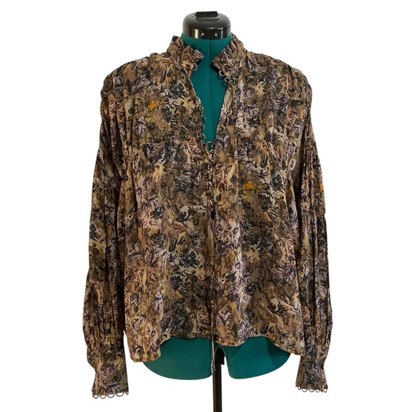 IRO Tops - IRO Paris Oversized Boho Abstract Print Bishop Sleeve Blouse